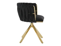Juego de 2 sillas de comedor de terciopelo negro con función giratoria y patas de metal dorado