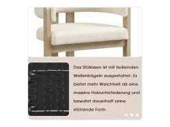 Juego de 4 sillas de comedor de madera maciza - 60 x 51 x 80 cm - respaldo curvo - tapizado de bucle - natural