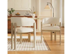 Juego de 4 sillas de comedor de madera maciza - 60 x 51 x 80 cm - respaldo curvo - tapizado de bucle - natural