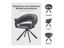 Juego de 6 sillas de comedor - 64 x 54 x 77 cm - Silla de tocador - Patas de garra ajustables - Terciopelo - Gris