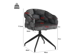Juego de 2 sillas de comedor giratorias con respaldo y estructura de metal negro - terciopelo gris