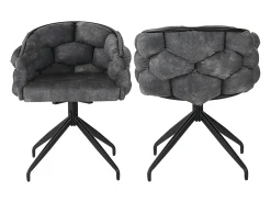 Juego de 2 sillas de comedor giratorias con respaldo y estructura de metal negro - terciopelo gris