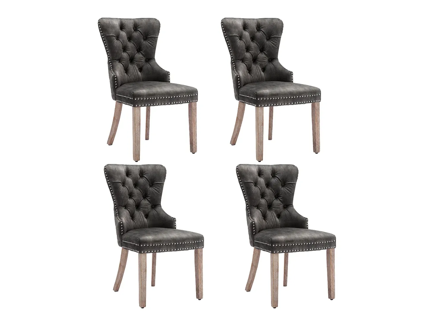 Juego de 4 sillas de comedor - silla tapizada con patas ajustables - terciopelo gris - para dormitorio y salón