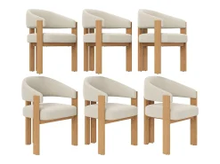 Juego de 6 sillas de comedor ergonómicas - 57,5 x 43 x 78 cm - con acolchado y patas de hierro - Franela - beige y natural