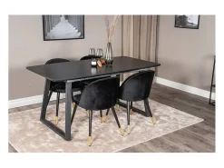 Juego de 2 sillas de comedor de terciopelo negro/latón