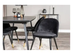 Juego de 2 sillas de comedor de terciopelo negro/latón