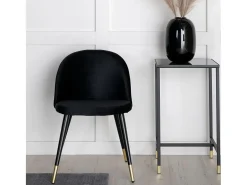 Juego de 2 sillas de comedor de terciopelo negro/latón