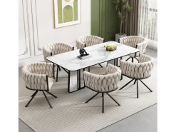 Juego de 4 sillas de comedor de terciopelo, sillón giratorio, diseño elegante, estructura de metal, beige (L 62 x An 60 x Al 57 cm)