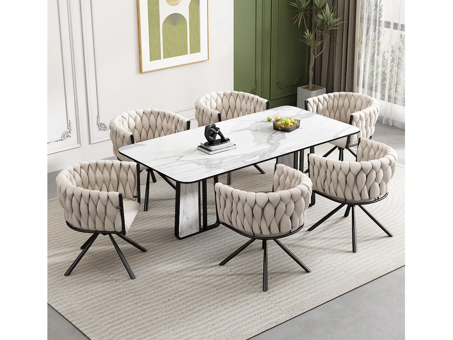 Juego de 4 sillas de comedor de terciopelo, sillón giratorio, diseño elegante, estructura de metal, beige (L 62 x An 60 x Al 57 cm)