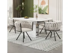 Juego de 2 sillas de comedor giratorias con reposabrazos - 59 x 54 x 72 cm - Tejido de lino - Beige + Negro