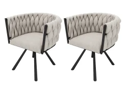 Juego de 2 sillas de comedor giratorias con reposabrazos - 59 x 54 x 72 cm - Tejido de lino - Beige + Negro
