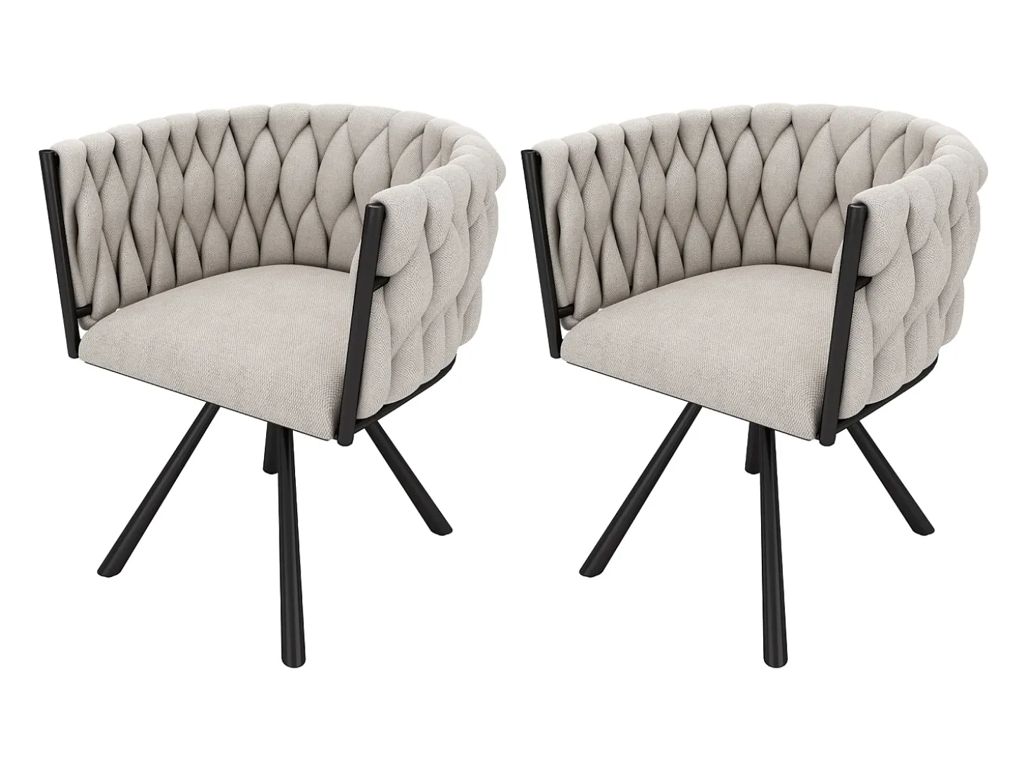 Juego de 2 sillas de comedor giratorias con reposabrazos - 59 x 54 x 72 cm - Tejido de lino - Beige + Negro