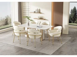Juego de 2 sillas de comedor de diseño moderno con giro de 360°, patas de metal y terciopelo beige (dimensiones: 59,69 x 59,69 x 55,88 cm)