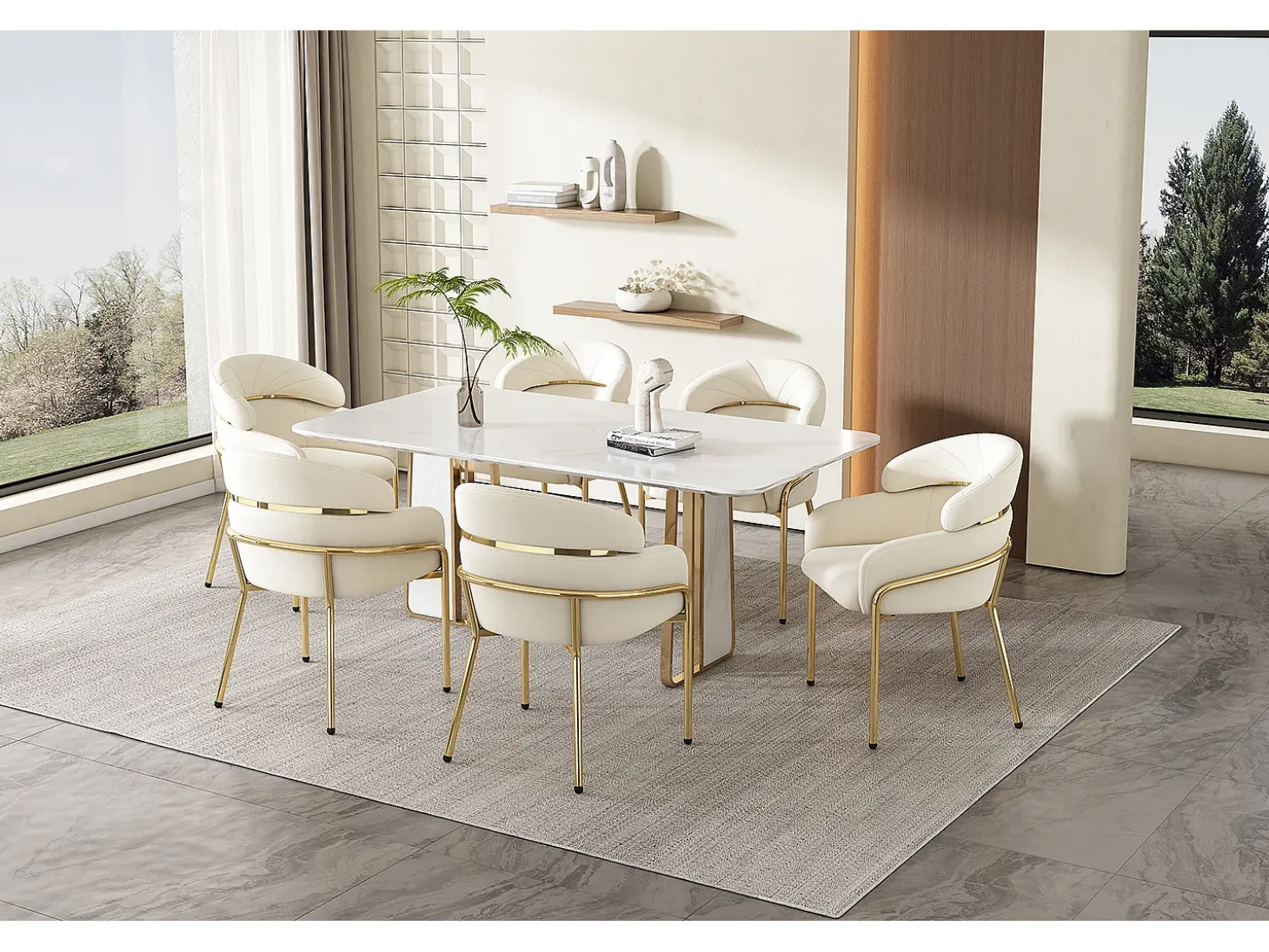 Juego de 2 sillas de comedor de diseño moderno con giro de 360°, patas de metal y terciopelo beige (dimensiones: 59,69 x 59,69 x 55,88 cm)