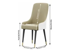 Juego de 2 sillas de comedor beige de cocina en cuero, capacidad de carga 150 kg, 43.5x43.5x90cm