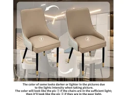 Juego de 2 sillas de comedor beige de cocina en cuero, capacidad de carga 150 kg, 43.5x43.5x90cm