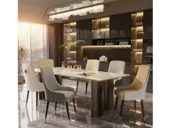 Juego de 2 sillas de comedor beige de cocina en cuero, capacidad de carga 150 kg, 43.5x43.5x90cm