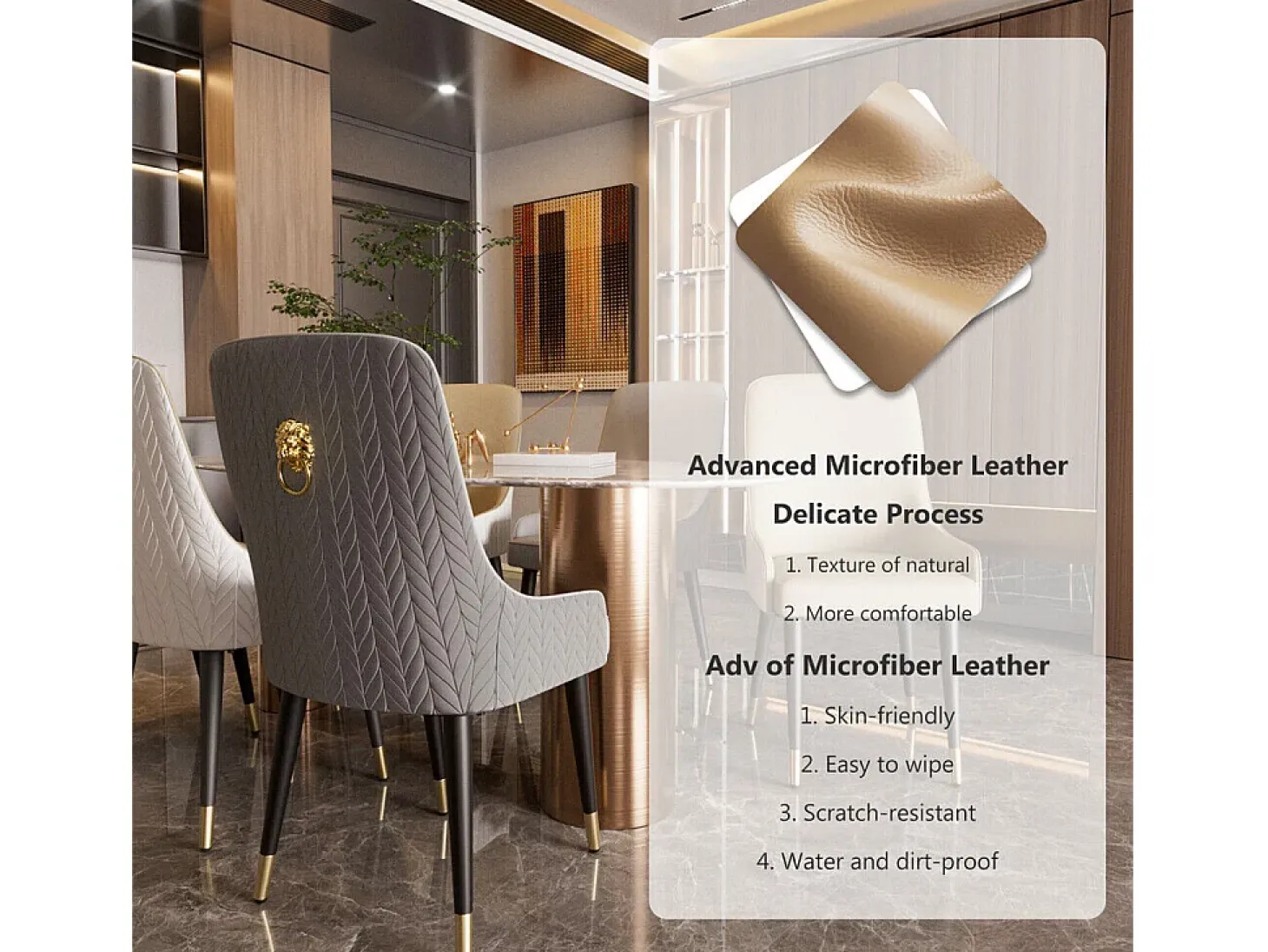 Juego de 2 sillas de comedor beige de cocina en cuero, capacidad de carga 150 kg, 43.5x43.5x90cm