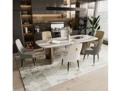 Juego de 2 sillas de comedor beige de cocina en cuero, capacidad de carga 150 kg, 43.5x43.5x90cm