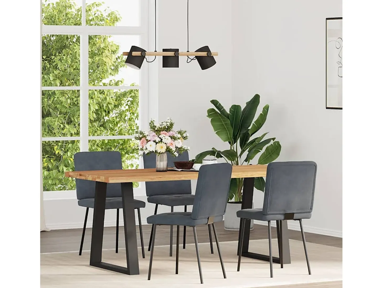 Juego de 4 sillas de comedor en terciopelo gris oscuro