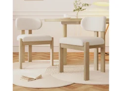 Juego de 4 sillas de comedor de madera maciza - 54 x 54 x 79 cm - Estilo moderno - madera rizada - beige + natural