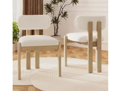 Juego de 4 sillas de comedor de madera maciza - 54 x 54 x 79 cm - Estilo moderno - madera rizada - beige + natural