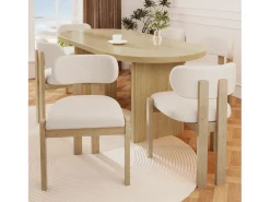 Juego de 4 sillas de comedor de madera maciza - 54 x 54 x 79 cm - Estilo moderno - madera rizada - beige + natural