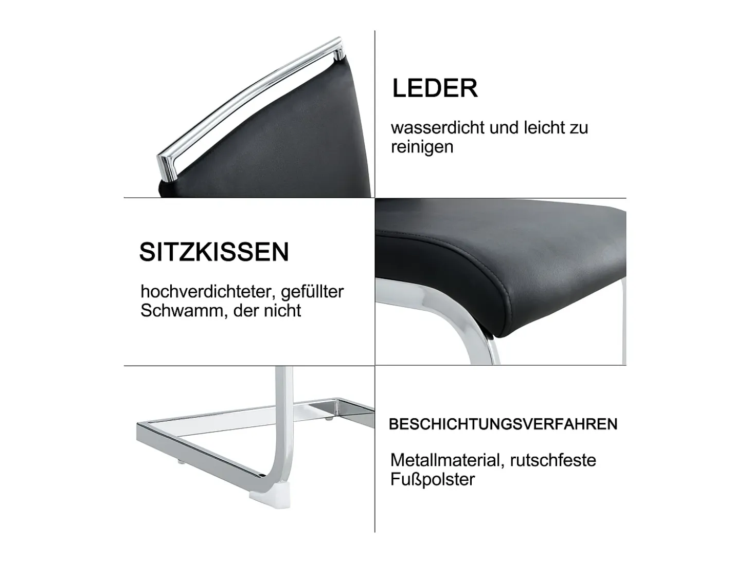 Juego de 6 sillas de comedor modernas, respaldo de piel sintética y lino, respaldo alto tapizado, diseño de rayas horizontales, color negro.