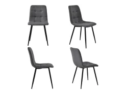 Juego de 4 sillas de comedor de lino - patas de metal - gris oscuro