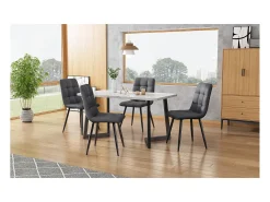 Juego de 4 sillas de comedor de lino - patas de metal - gris oscuro
