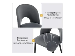 Juego de 6 sillas de comedor, diseño tapizado con respaldo, terciopelo, estructura de metal, patas ajustables, patrón de rombos, color gris.