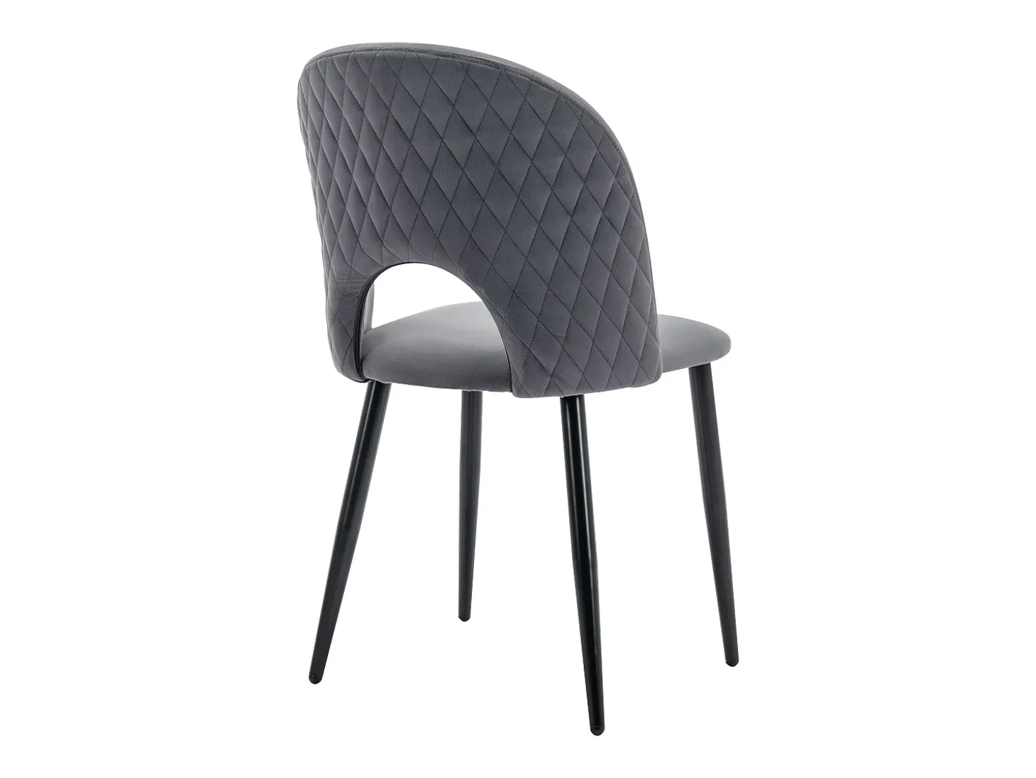 Juego de 6 sillas de comedor, diseño tapizado con respaldo, terciopelo, estructura de metal, patas ajustables, patrón de rombos, color gris.