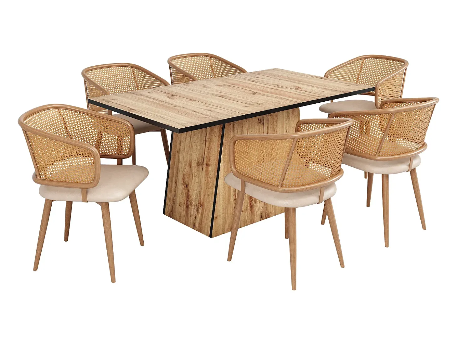 Juego de 4 sillas de comedor de polipiel y terciopelo con patas de metal efecto madera – beige/marrón