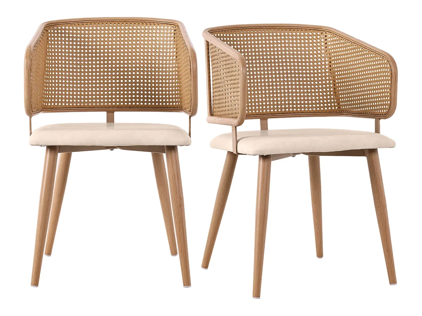 Juego de 4 sillas de comedor de polipiel y terciopelo con patas de metal efecto madera – beige/marrón