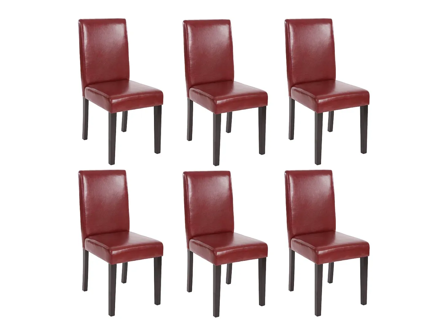 Juego de 6 sillas de comedor Littau de piel sintética, polipiel, marrón rojizo, patas oscuras