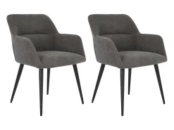 Juego de 2 sillas de comedor con brazos - Tela aterciopelada y metal negro. Gris. HEKA