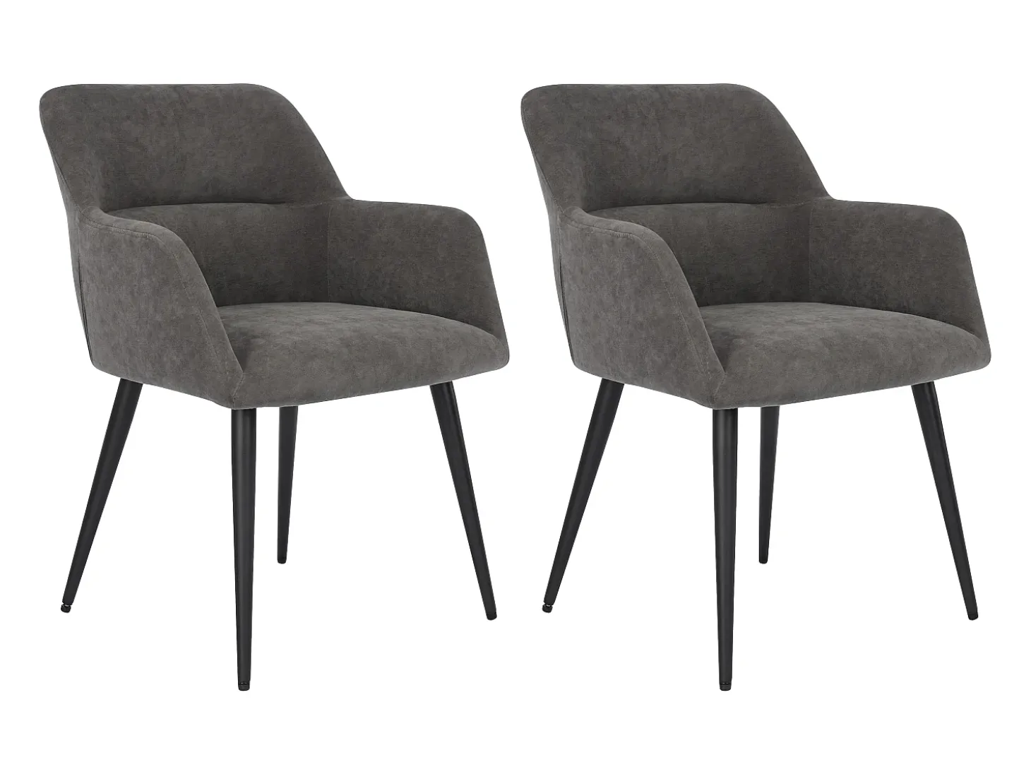 Juego de 2 sillas de comedor con brazos - Tela aterciopelada y metal negro. Gris. HEKA