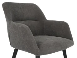 Juego de 2 sillas de comedor con brazos - Tela aterciopelada y metal negro. Gris. HEKA