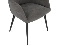 Juego de 2 sillas de comedor con brazos - Tela aterciopelada y metal negro. Gris. HEKA