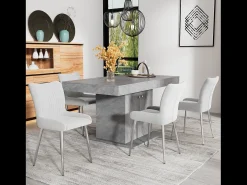 Juego de 2 sillas de comedor de terciopelo, diseño de lujo, con soporte lumbar y patas de metal plateado, color gris.