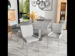 Juego de 2 sillas de comedor de terciopelo, diseño de lujo, con soporte lumbar y patas de metal plateado, color gris.
