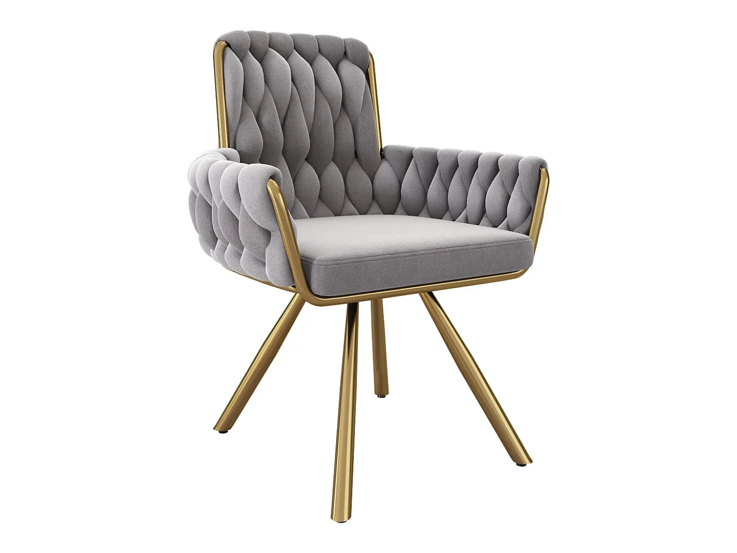 Juego de 6 sillas de comedor de terciopelo, silla de oficina de lujo, giratoria, con reposabrazos y estructura de metal, color gris
