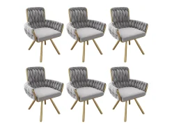 Juego de 6 sillas de comedor de terciopelo, silla de oficina de lujo, giratoria, con reposabrazos y estructura de metal, color gris