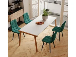 Juego de 4 sillas de comedor, verde oscuro, diseño de silla tapizada con respaldo, terciopelo, estructura de metal