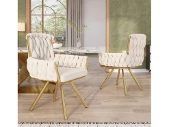 Juego de 4 sillas de comedor de terciopelo, giratorias 360°, con respaldo alto y reposabrazos, con base de metal, beige
