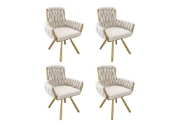 Juego de 4 sillas de comedor de terciopelo, giratorias 360°, con respaldo alto y reposabrazos, con base de metal, beige