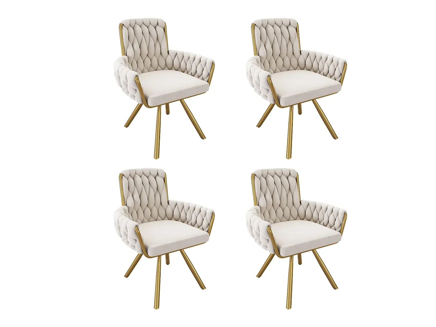 Juego de 4 sillas de comedor de terciopelo, giratorias 360°, con respaldo alto y reposabrazos, con base de metal, beige