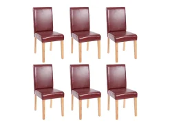 Juego de 6 sillas de comedor Littau de piel sintética, polipiel, marrón rojizo, patas claras