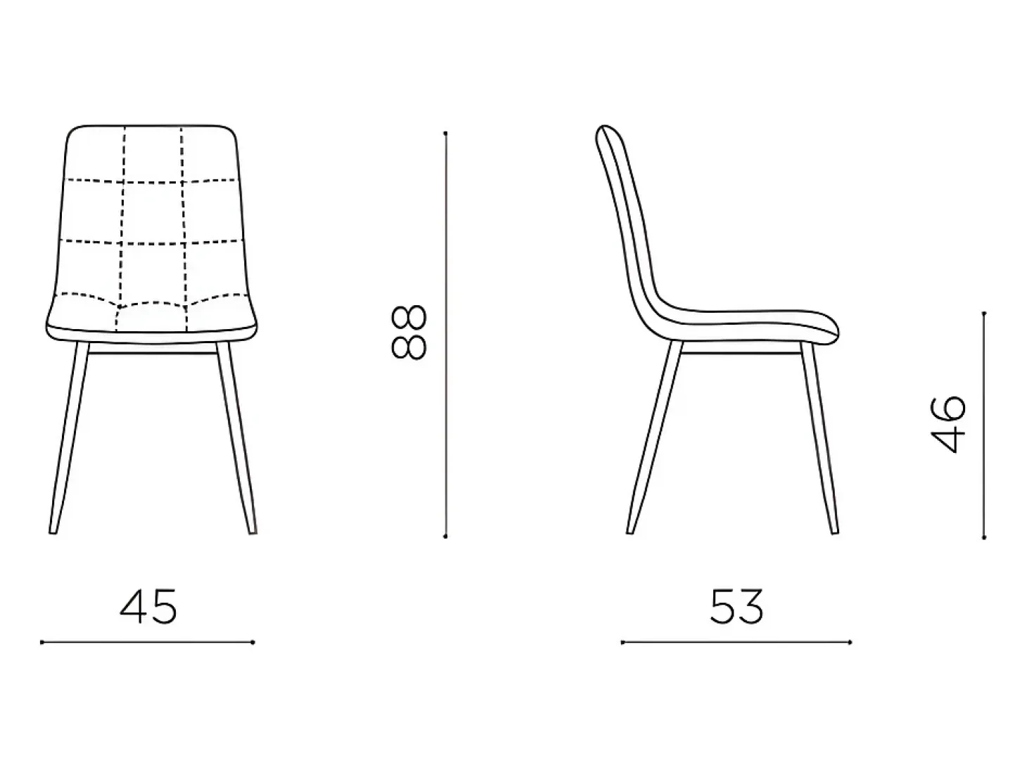 Juego de 4 sillas de comedor modernas gris claro en tejido "Milly" con asiento acolchado cm 45x53 88h