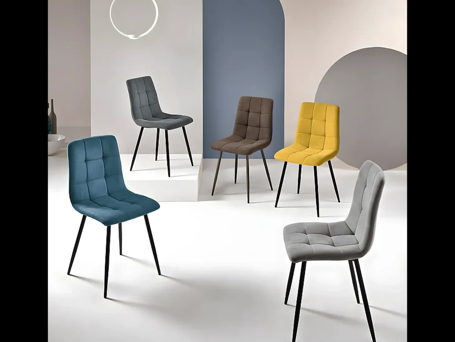 Juego de 4 sillas de comedor modernas gris claro en tejido "Milly" con asiento acolchado cm 45x53 88h